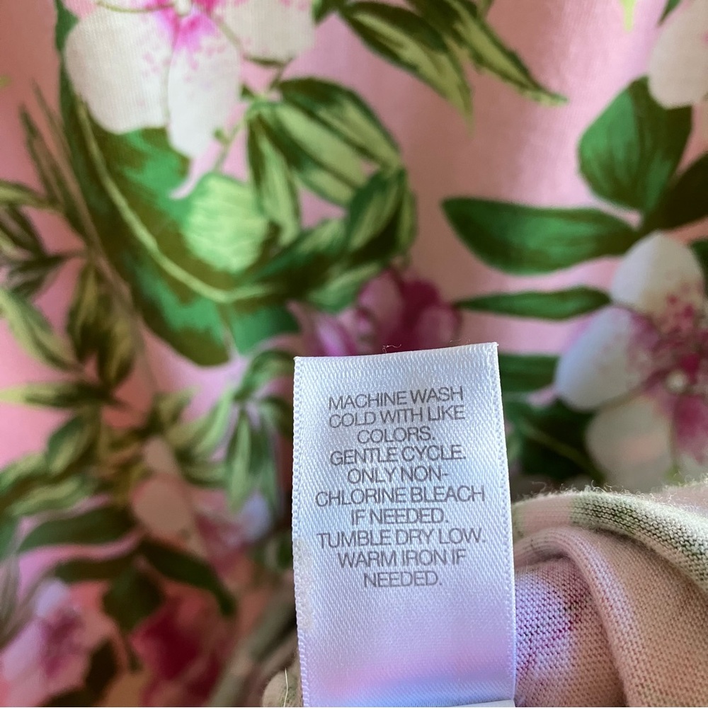 J. Jill Pink Green Floral Print Dress Size L Petite Pockets Short Sleeves Cotton - Picture 8 of 10